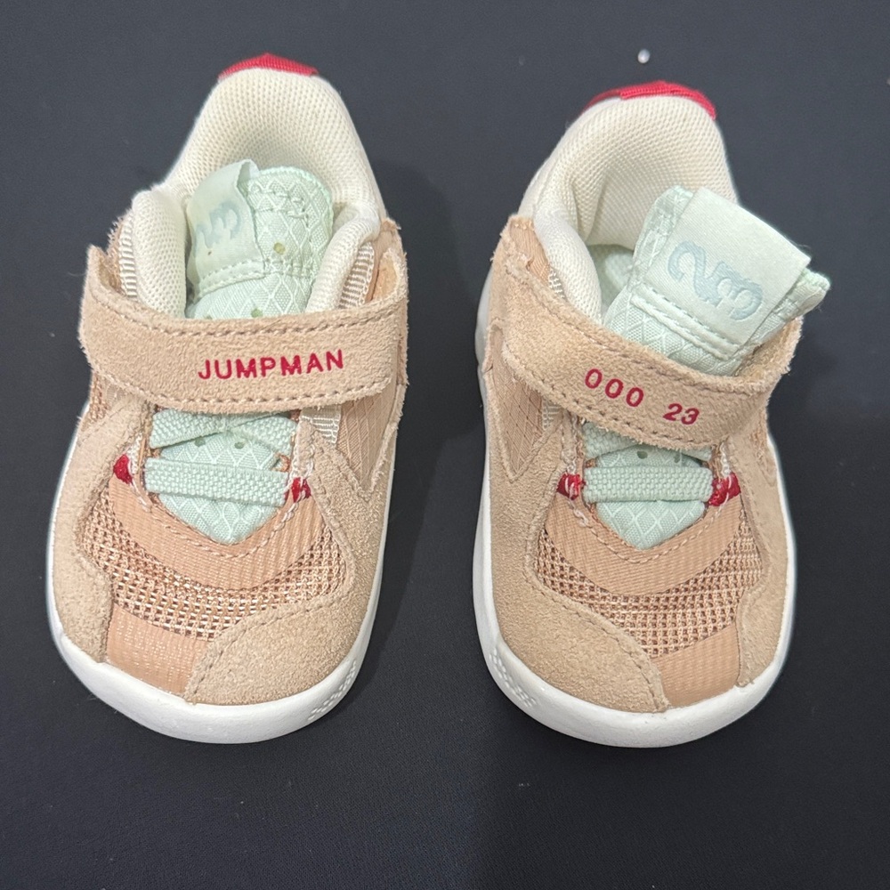NWOT Jordan Kids Sneakers - Tan and Mint with Red Accents